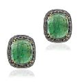 Pave Emerald Prong Silver Stud Earrings
