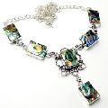 Rainbow Abalone Shell Silver Plated Handmade Jewelry Necklace