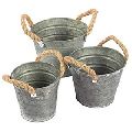 3-Set Vintage Galvanized Planter Buckets