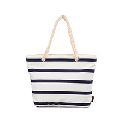Blue Stripe Cotton Canvas Tote Bags With Rope Handle