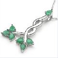 Genuine Emerald Floral Sterling Silver Pendant