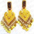 Matt Gold Plated Kundan Stone Pearl Beaded Earrings