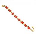 Synthetic red glass gemstone gold plated handmade link chain bracelet