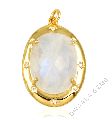 Rainbow moonstone with CZ studded gemstone sterling silver pendant