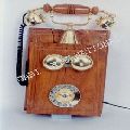 WOODEN BASE BRASS ROTARY TELEPHONE