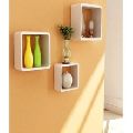 3 Shelves Square Wooden Rounded Floating Cube Wall Storage Shelves White