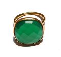 silver green onyx gold plated ring