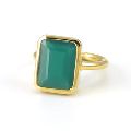 Sterling silver green onyx gold plated ring