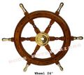 Wooden Ship Wheel W Brass Handle