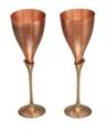 COPPER AND BRASS STEM ENGRAVED CHAMPAGNE WINE GLASSES