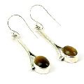 Oval Shape Brown Color Tigers Eye Sterling Silver Earring