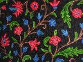 Cotton Crewel Embroidered Fabric Jacobean Black, Multicolor