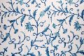 Cotton Crewel Embroidered Fabric Jacobean, Blue on