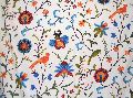 Cotton Crewel Embroidered Fabric Parrots, Multicolor