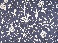 Cotton Crewel Embroidered Fabric "Tree of Life", White on Dull Navy