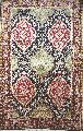 KASHMIR SILK CARPET HAND KNOTTED, RED AND GREEN
