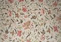 Linen Crewel Embroidered Fabric Floral Beige, Multicolor