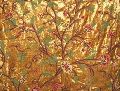 Velvet Crewel Embroidered Fabric Gold, Muticolor