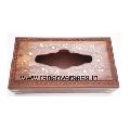 Wooden Carved Brass Inlay Tissue Box