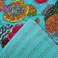 Turquoise Color KANTHA QUILT FLORAL COTTON BEDSPREAD BLANKET