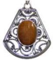 German Silver Tiger Eye Oval Shape Plain Pendant