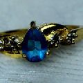 Sterling Silver Overlay Gold Plated Blue Topaz Pear Shape Faceted Ring