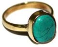 Sterling Silver Overlay Gold Plated Fancy Turquoise Gems Oval Ring