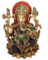 Turquoise Coral Stone Finish Ganesh Sculpture