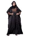 Black Color Lace Work Lycra Abaya With Hijab For Women