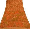 saffron printed craft fabric saree