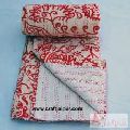 Floral Printed Indian Cotton Gudari Blanket, Handmade Kantha Quilt Throw