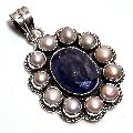 Corundum Sapphire Pearl Gemstone 925 Sterling Silver Pendant