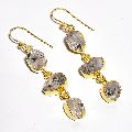 Herkimer Daimond Raw Gemstone 925 Sterling Silver Gold Plated Earrings