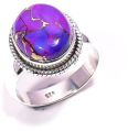 Purple Copper Turquoise Gemstone 925 Sterling Silver Ring Size 6.25