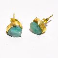 Raw Emerald 925 Sterling Silver Gold Plated Stud Earrings