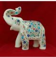 Makrana Marble Elephant Inlaid With Semi Precious Stones