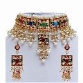 Meena Kundan Beautiful Pearls Design Gold Plated Wedding Style Handmade Necklace Jewelry set