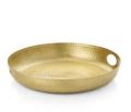 Hammered Aluminium round Metal serving tray Gold