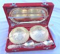 Brass Utensil set Tray and Bowls (Gold Color)
