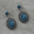 Silver Plated Blue Turquoise Stone Dangler Earrings