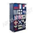 VINTAGE INDUSTRIAL IRON HAND FLAG PAINTED STORAGE CABINET