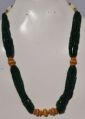 natural emerald beads with carved gold beads multiple string necklace