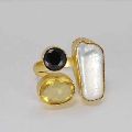 18k Gold Vermeil Biwa Pearl, Citrine And Black Onyx Gemstone Cocktail Ring