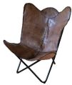 Leather Butterfly Chair with Powder Coating Frame (Brown)