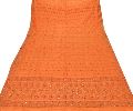 saffron colored pure silk hand embroidered woven long scarf/dupatta.