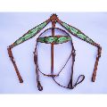 Green coloured Filled Carved Leather Headstall Breastplate Set