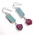 925 sterling silver amazonite corundum ruby raw gemstone dangle earrings