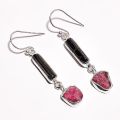925 Sterling Silver Natural Multi Raw Gemstone Handcrafted Dangle Earrings