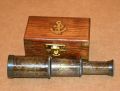 Antique vintage maritime 6" brass telescope marine spyglass scope w/ wooden box