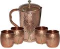 Copper Jug With 4 Mugs Set